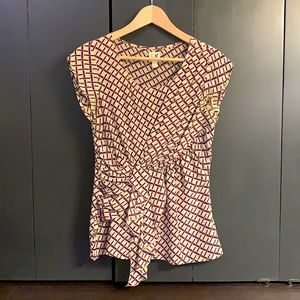 Cap Sleeve Silk Print Draped Top